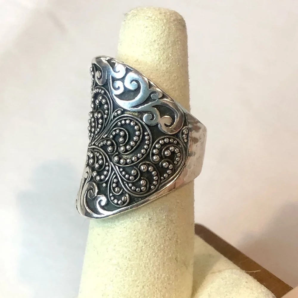 LOIS HILL Sterling Silver Oxidized Cigar Band Ring Granulated Cutout Design NWT - Picture 13 of 17